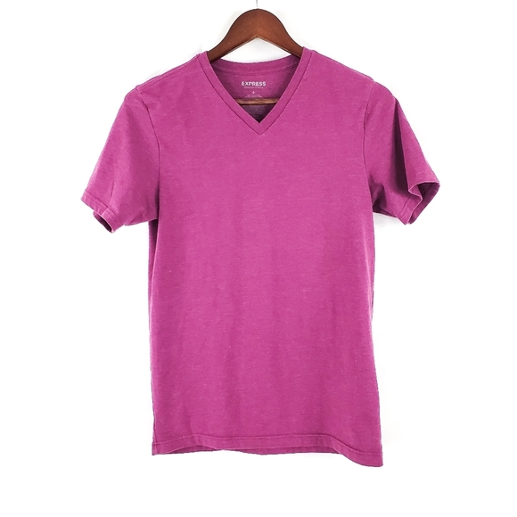 Express Stretch Purple V-Neck Short Sleeve Tee - Picture 2 of 7